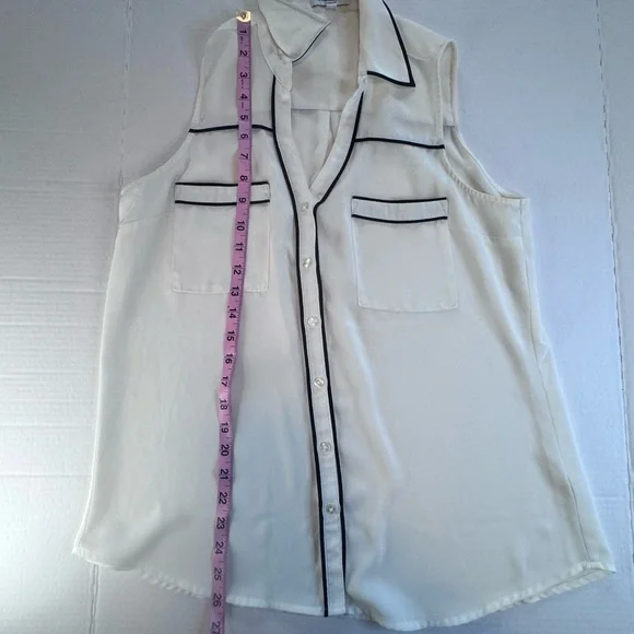 Express Portofino Sleeveless Blouse Black Piping White Button Front Top M - Picture 7 of 10
